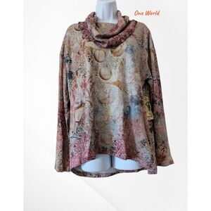 One World Live & Let Live Top M Multicolor Cowl Neck Boho Tunic NWT
